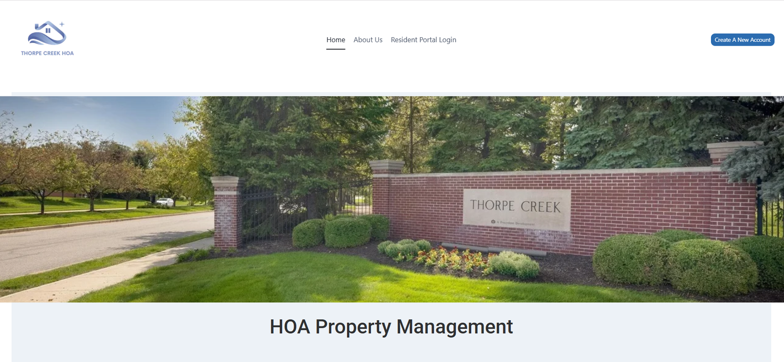 Thorpe Creek HOA website screenshot